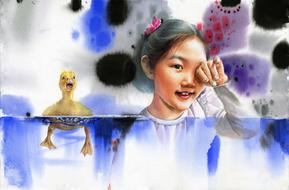 clipart of asian girl and duck