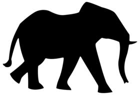 black silhouette of an elephant on the white background