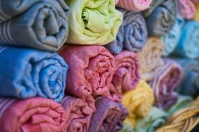 colorful Textile Towels in stack