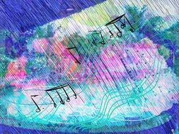 Beautiful and colorful painting with the music notes and plants in Bali, Indonesia