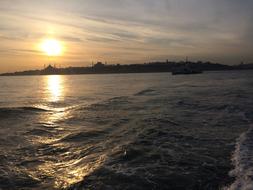 Beautiful shore of Ä°stanbul, Turley, in sunlight, at colorful and beautiful sunset