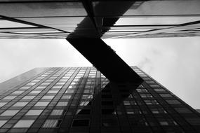 low angle shot of an urban building, black and white