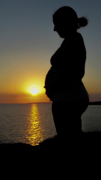 Woman Pregnant silhouette at sunset