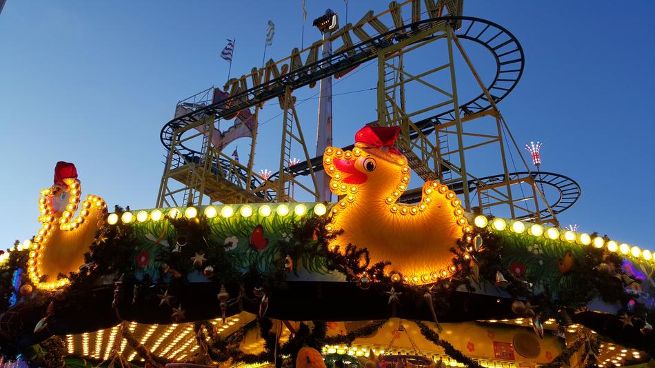 colorful ducks on a carousel