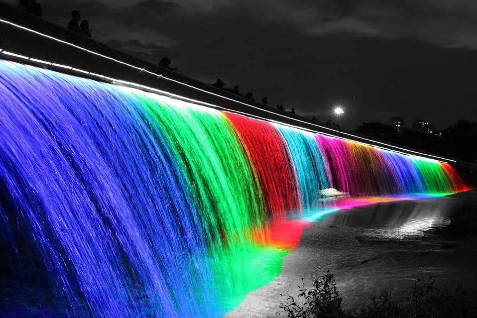 colored waterfall on the main street