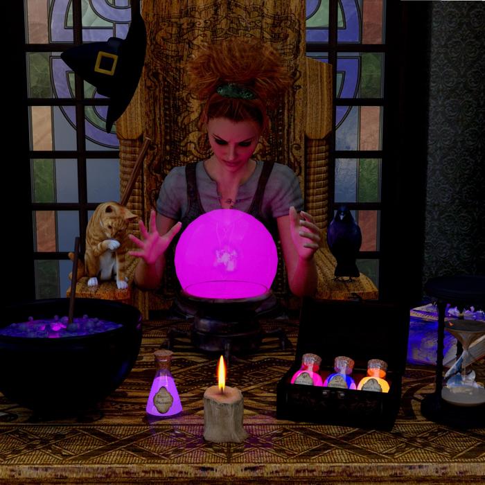 Witch with the beautiful, bright, pink ball
