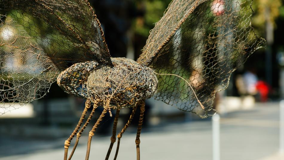 Sculpture Insect iron close-up on blurred background