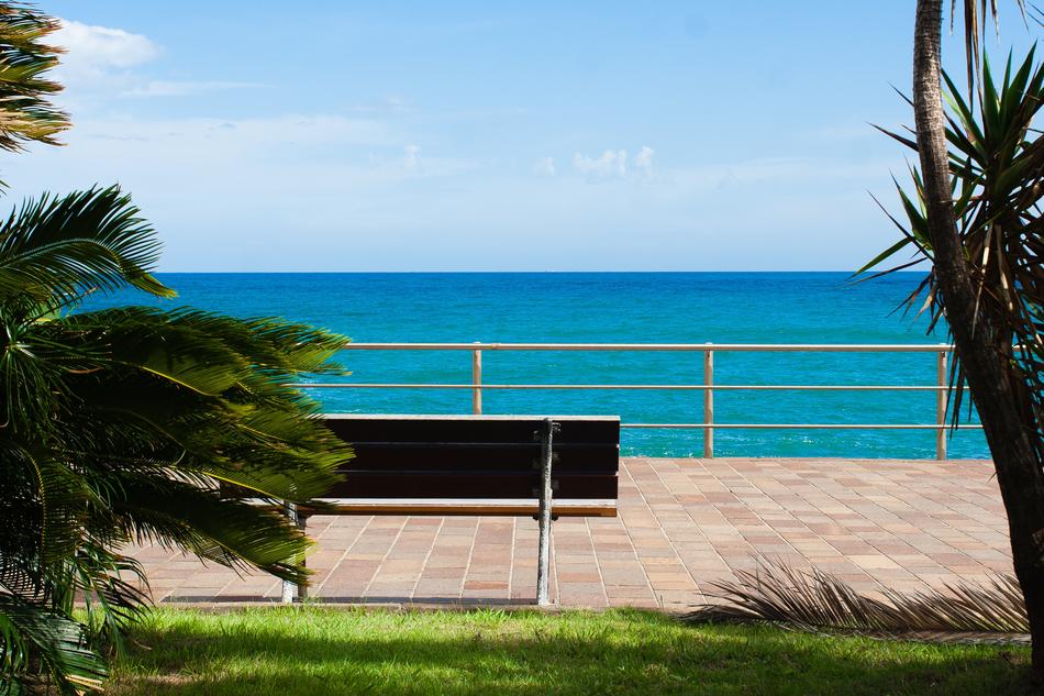 bench on the background of the sea landscape view