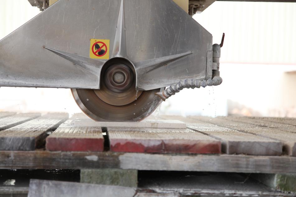 sharp blade cutting marble