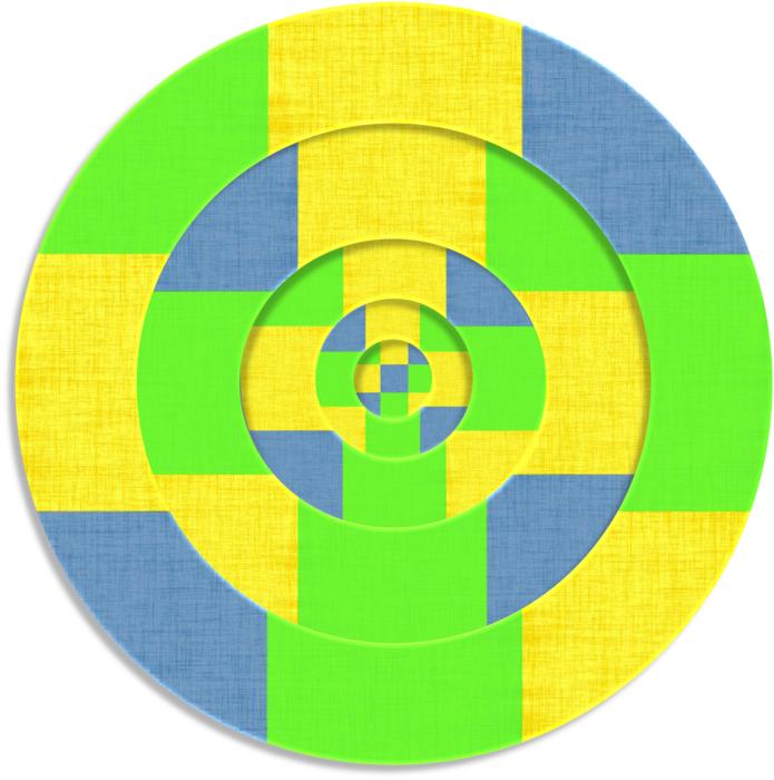 round pattern in yellow, denim and lime colors