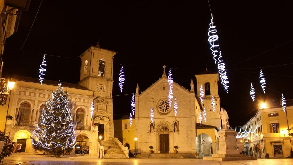 bright swirling lights outside the building