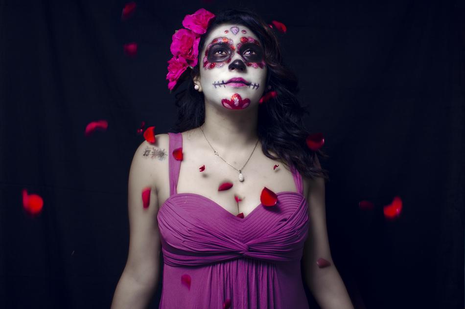 beautiful girl with makeup in a dress