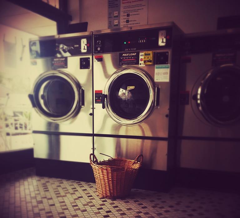 basket near washing machines