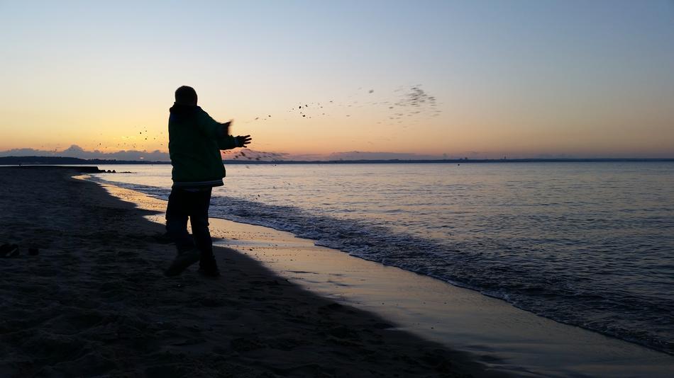 human silhouette on Baltic Sea Beach