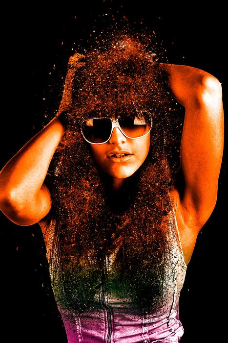 Sweat of a bright girl in sunglasses