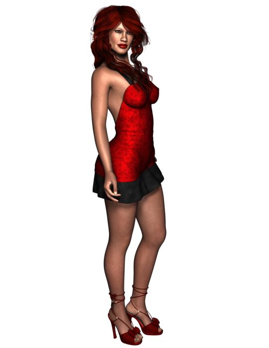 render lady red dress model woman