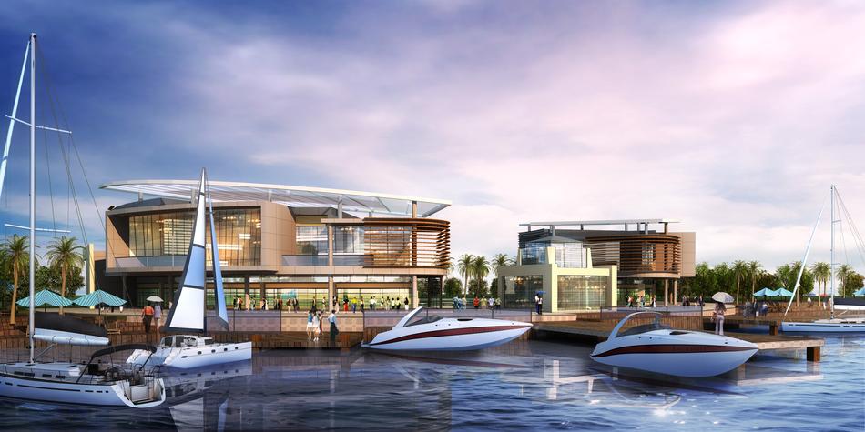 yachts in the harbor as 3D visualization