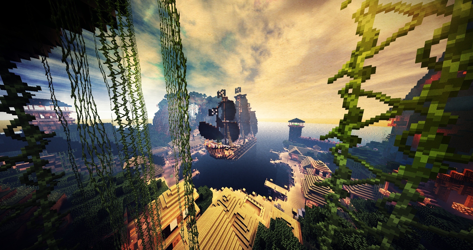 Minecraft landscape water mountain free image download