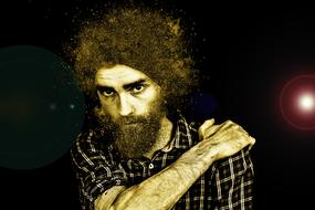 Man Portrait of bearded caucasian man at darkness, digital art