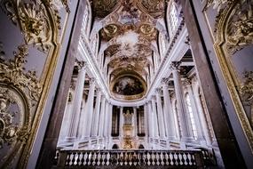 amazing interior of Versailles Palace, ceiling and columnar, France, paris