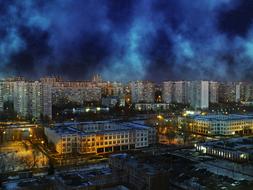 Beautiful and colorful Solntsevo in Moscow under the blue sky