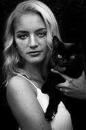 blonde Girl with black cat, portrait