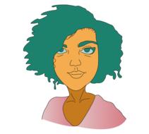 Colorful vector art of a girl, with green hair, at white background, clipart