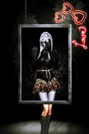 sexy girl behind frame at darkness