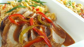 Rice with pieces of meat