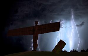 angel of the north night in a thunderstorm