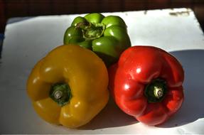 Three colored bell peppers