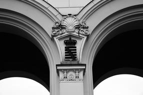 black and white photo of the arch at the railway station in Leipzig