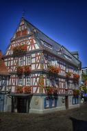 Colorful old town fachwerk in Idstein at blue sky background, Germany
