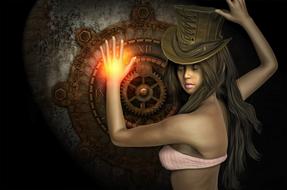 girl in steampunk hat drawing