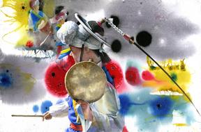 watercolor painted portrait of a korean man