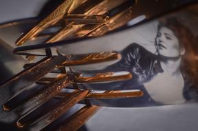 black and white image of a girl on a fork