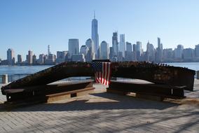 National September 11 Memorial & Museum in front of city, usa, manhattan, nyc