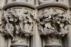 leaves as a decor of columns on a building