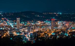 panoramic view of Portland city at night