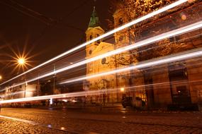 light stripes at night in Prague, Czech Republic