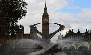 fountain in front of big ben