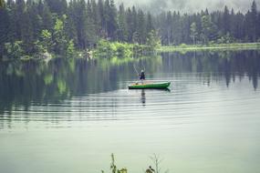 Boat Fisherman Fishing in lake