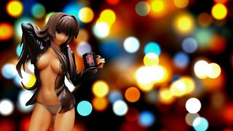 figurine of sexy Girl with Coffee mug at colorful lights