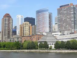 distant view of skyscrapers in manhattan on a sunny day