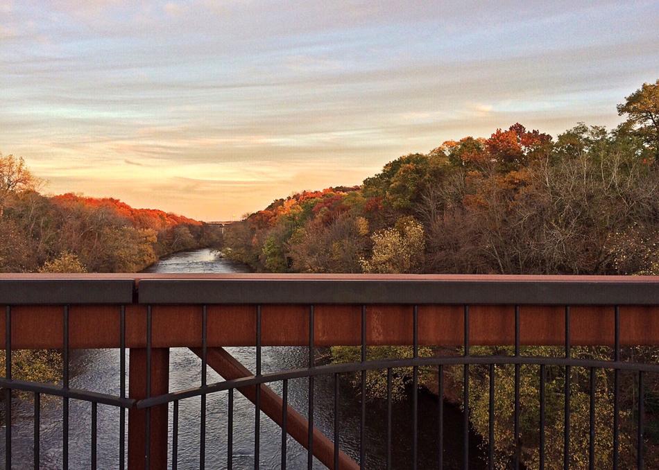 long bridge in the fall season