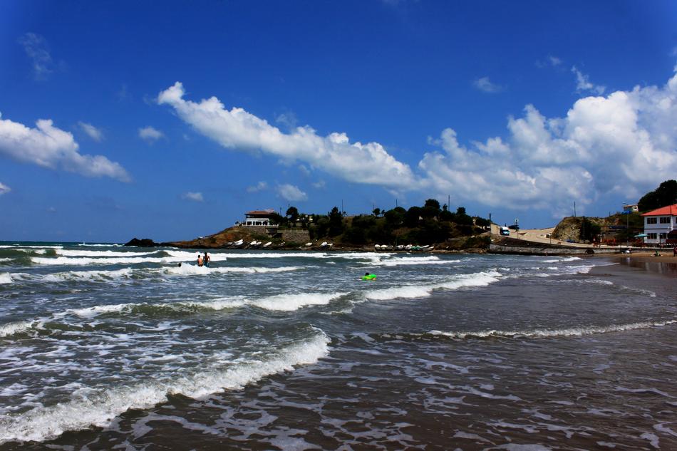 sea wave with trees and houses