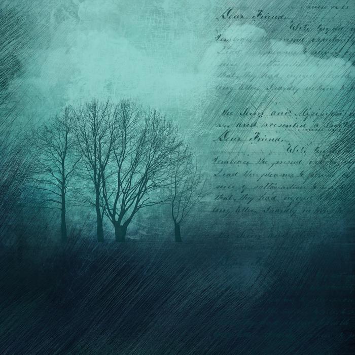 vintage grunge background with bare trees and hand writing