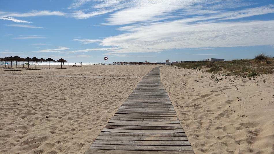 wooden walkway on the sandy beach