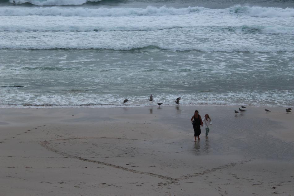 Mother and daughter on Beach aerial view