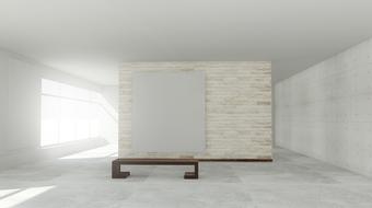 Render model of a living room of a building, with the windows with light, clipart